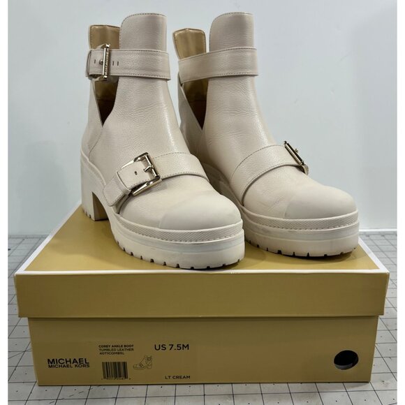 Michael Kors Shoes - Michael Kors Corey Cutout Ankle Boots Tumbled Leather Natural Cream Sz. 7.5